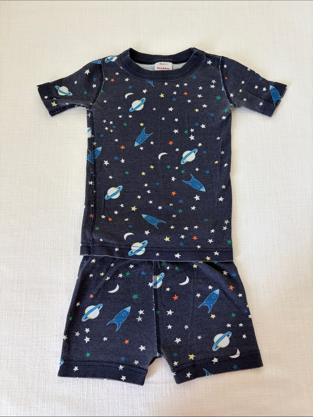 Hanna Andersson Navy Space Rocket Pajama Set with Multicolor Stars